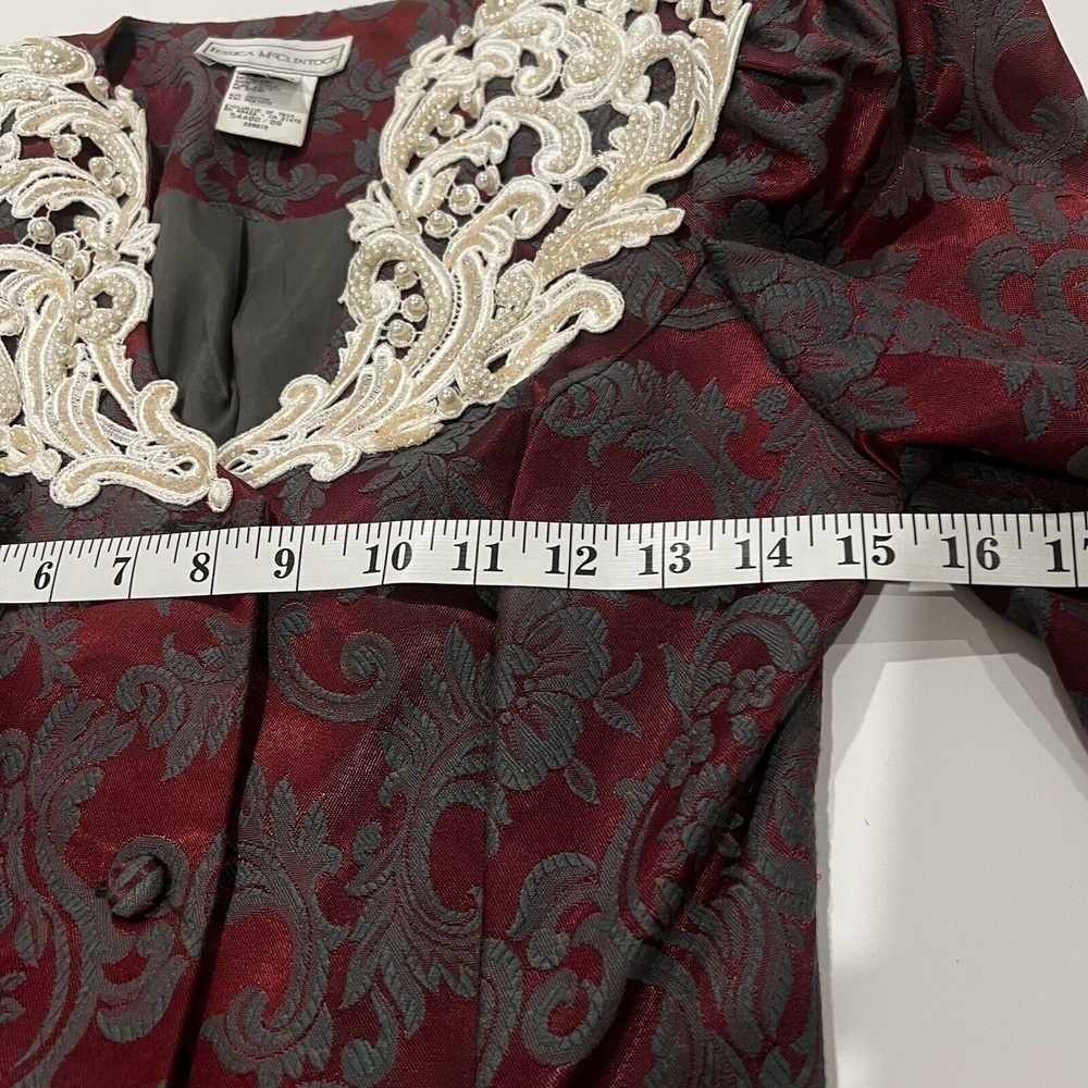 Vintage Jessica Mcclintock Jacquard Jacket 80’s Lace Detail And Pearl/ Beads - Picture 9 of 13